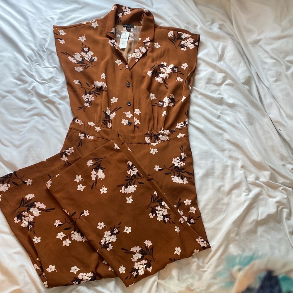 Anne Taylor Floral Brown Jumpsuit